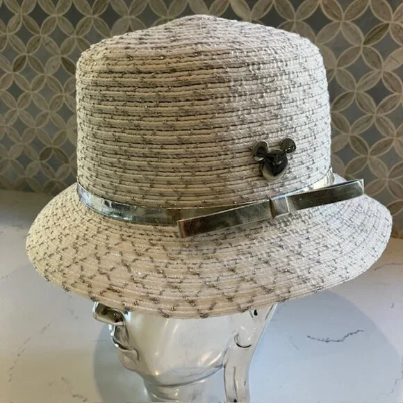 Disney Parks Mickey Mouse Straw Bucket Hat Silver/White Adult 57cm Mickey Icon - Picture 1 of 12